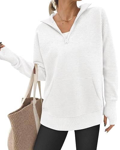 BTFBM Sweaters for Women Fall Clothes 2025 Pocket Quarter Zip Pullover V Neck Long Sleeve Knit Trendy Winter Sweater - Image 1