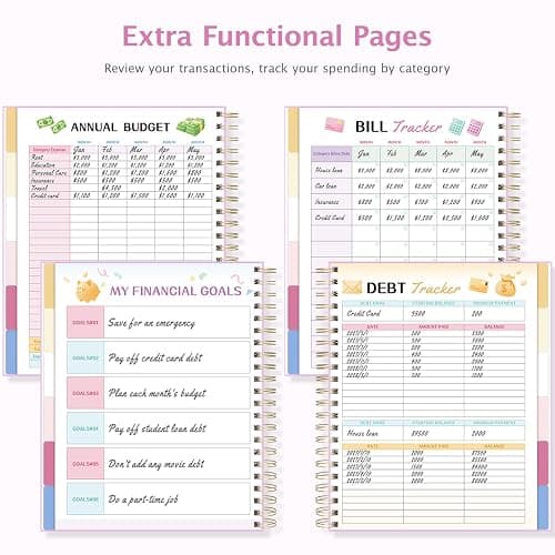Ospelelf Oversized Budget Planner and Monthly Bill Organizer, Spiral Bindding Money Expense Tracker with Pockets & Stickers, 9" X 11" Large Pages for Spacious Writing, Original Fun Colorful Design, 12 Month Financial Notebook Pink thumbnail 7