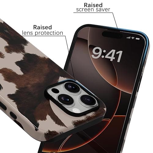 Skyseaco for iPhone 15 Pro Max Case, Treny Cow Print Phone Case Hybrid 2-Layer Hard Shell,Shockproof Soft for Girl Women Boy Men thumbnail 2