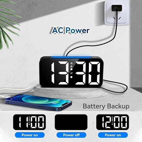 Topski Loud Alarm Clocks for Bedrooms Heavy Sleepers, Digital Clock with Night Light, Large Display, Dual Alarm, Snooze, Dimmable Bedside Alarm Clock for Kids Teens Boys Girls thumbnail 7