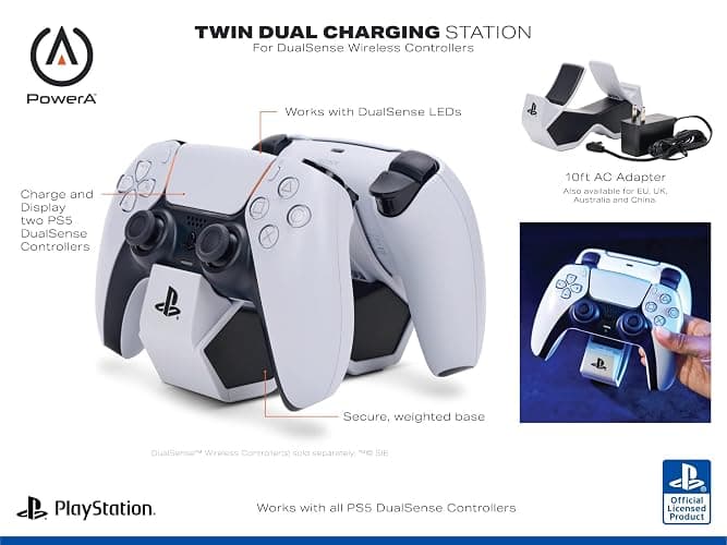 PowerA Twin Charging Station for Dualsense Wireless Controllers, Dualsense Controller Charging, Charge, Sony PlayStation, PS5, Officially Licensed - PlayStation 5 thumbnail 2