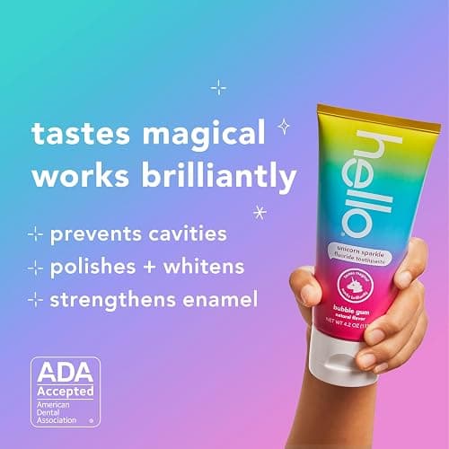 Hello Unicorn Sparkle Kids Toothpaste with Fluoride, Bubble Gum Toothpaste, 4.2 Oz Tube (Pack of 3) thumbnail 4