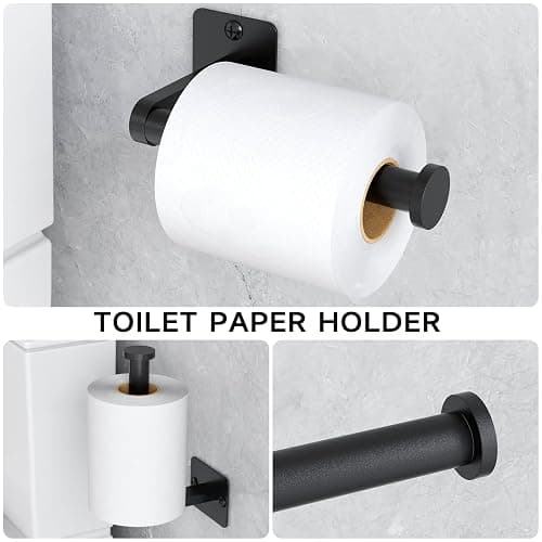 KLJKPA Black Bathroom Accessories Set, 4-Piece Bathroom Hardware Set | 16 inch Towel Bar, Towel Racks for Bathroom, Robe Towel Hooks, Toilet Paper Holder Wall Mounted thumbnail 5