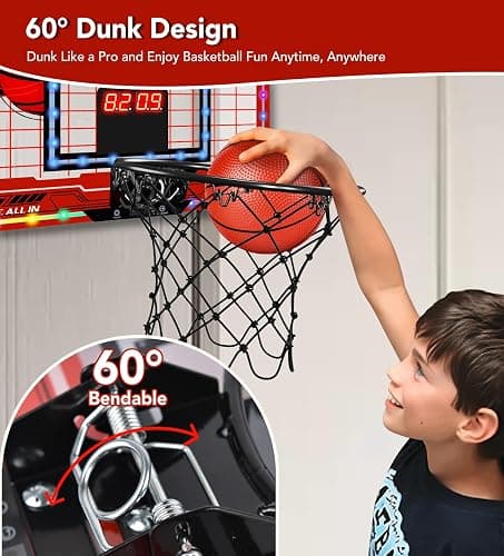 Basketball Hoop Indoor for Kids-Over The Door Mini Basketball Hoop with LED Light, Scoreboard, Remote Control and 3 Modes & Balls-Boys Girls Toys for Ages 3 4 5 6 7 8 9 10 + Years Old Birthday Gifts thumbnail 6
