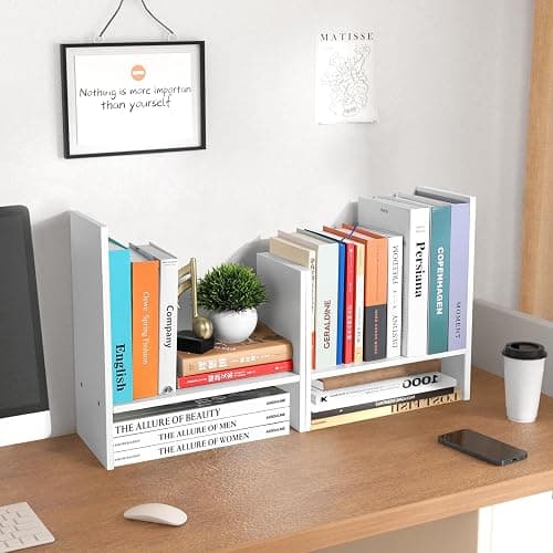 CITLOW Desktop Shelf Organizer - Adjustable Wood Desktop Bookshelf, Table Top Shelves, Desk Book Organizer for Office Supplies and Home Décor (White) thumbnail 4