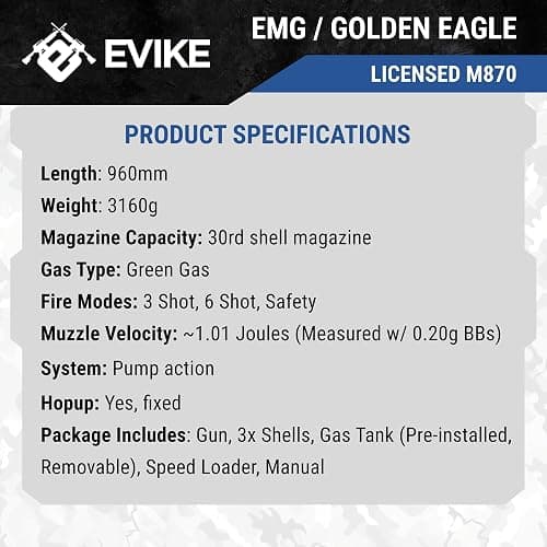 Evike Airsoft - EMG Strike Industries Licensed M870 Gas Powered Pump Action Airsoft Shotgun w/MLOK H-Guard by Golden Eagle (Color: Black) thumbnail 7