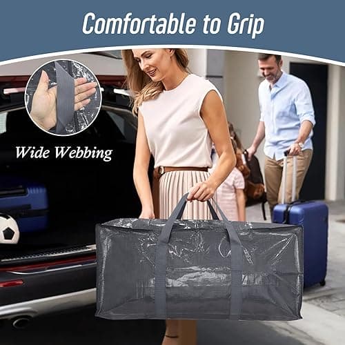 6 Pack Extra Heavy Duty Large Moving Bags with Strong Zipper & Comfortable Handles, Sturdy & Durable Clothes Storage Bags Totes Bins, Packing Moving Boxes for College Supplies, Gray - Gray - 6 Pack thumbnail 6