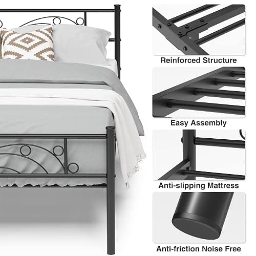 Weehom Metal Bed Frame with Headboard and Footboard Mattress Foundation No Box Spring Needed Full Platform Bed, Black thumbnail 5