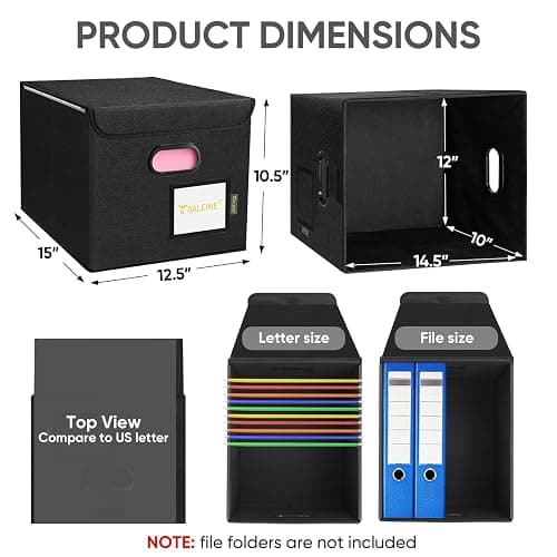 BALEINE File Organizer Box with Lid, Collapsible File Folder Organizer with Plastic Slide, Hanging File Folder Box for Office Document Storage (1 Pack, Black) thumbnail 3