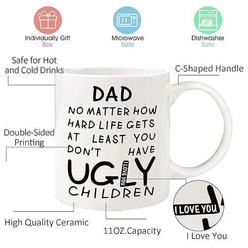 Fathers Day Dad Gifts from Daughter Son Wife: 11oz Funny Coffee Mug for Father,Unique Christmas Presents for Dad Husband Men Him,Heartwarming Retirement Anniversary Birthday Gifts for Daddy Stepfather thumbnail 4