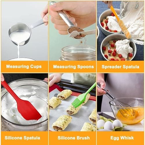 WEPSEN Mixing Bowls with Lid Set, 25PCS Kitchen Utensils Metal Bowl Stainless Steel Nesting Bowls, Measuring Cups and Spoons, Egg Whisk for Baking Prepping Cooking Serving Supplies thumbnail 4