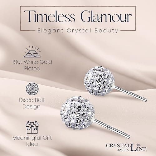 Crystalline Azuria 925 Sterling Silver Woman Earrings with Box Disco Ball White Crystals Dangle Hook Stud Earrings for Women thumbnail 4