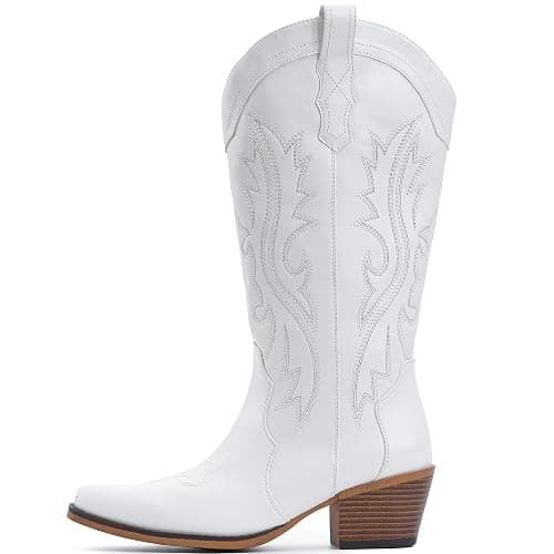 IUV Cowboy Boots For Women Western Cowgirl Boots with Chunky Heel Mid Calf Snip Toe Ideal for low insteps thumbnail 4