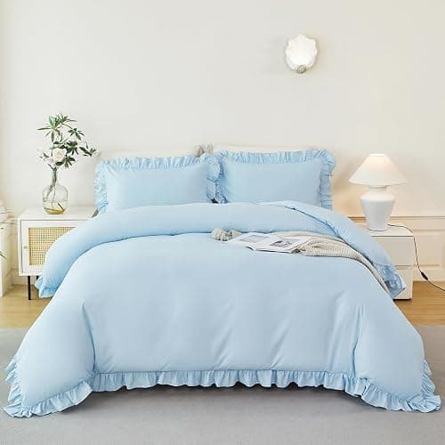 ZSYAYAHA Twin Size Duvet Cover Set Light Blue Ruffle Comforter Covet Set for Girls Kids Teens 3 Pieces Soft Microfiber Bedding Set All Seasons(Light Blue, Twin) thumbnail 3