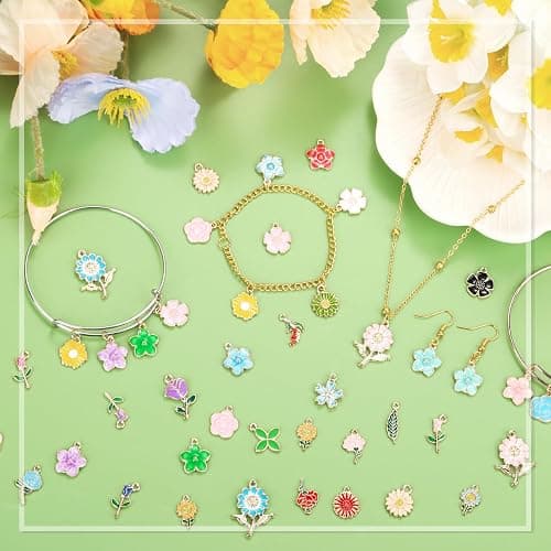 150Pcs 75 Pairs Spring Flower Charms for Jewelry Making and Bracelets, Wholesale Floral Assorted Enamel Mixed Bulk Metal Charms for DIY Necklace Bracelet Earring Jewelry Making and Crafting thumbnail 2