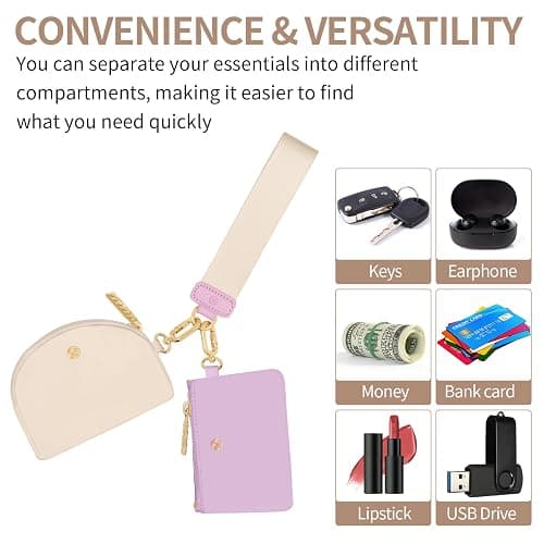 Hovmwey Keychain Wallet, Detachable Dual Pouch Wristlet Wallets for Women Men, Portable Mini Zip Around Small Wallet Coin Purse thumbnail 8
