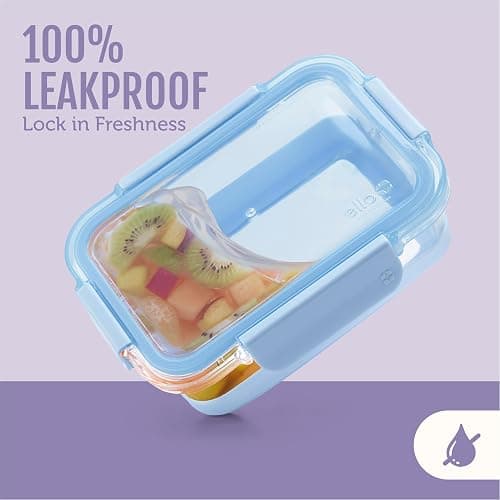 Ello Duraglass Refresh 3.4 Cup Meal Prep Sets 10Pc, 5 Pack Set- Glass Food Storage Container with Silicone Boot and Airtight BPA-Free Plastic Lids, Dishwasher, Microwave and Freezer Safe,Everest thumbnail 5