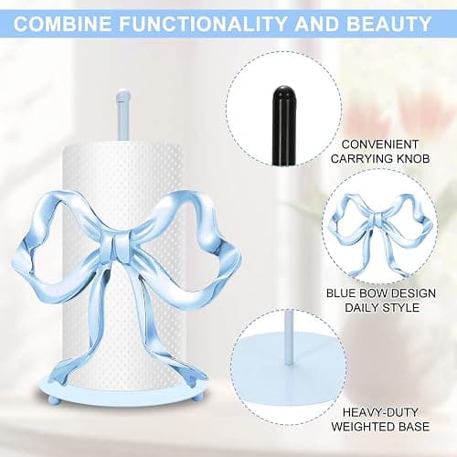 JarThenaAMCS Trendy Bow Paper Towel Holder Cute Blue Bow Knot Kitchen Decor Accessories Large Metal Towel Holder Stand for Coquette Home Party Bathroom Countertop thumbnail 5