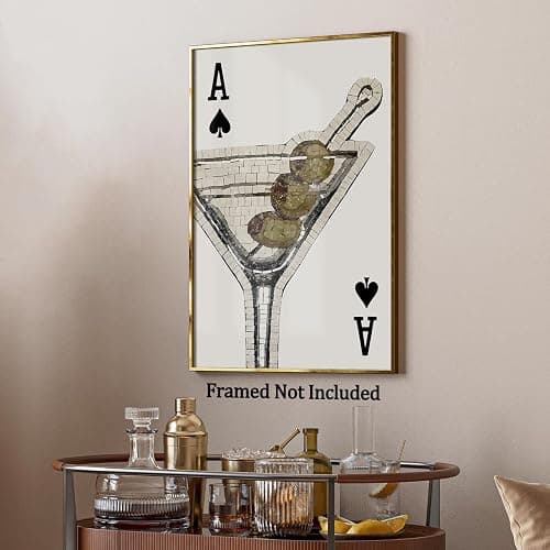 Funky Cocktail Wall Art Vintage Black And White Ace Poker Poster Minimalist Cocktails Canvas Print Wall Decor For Bar Cart Coffee Bar Dining Room 12X18 in Unframed thumbnail 3