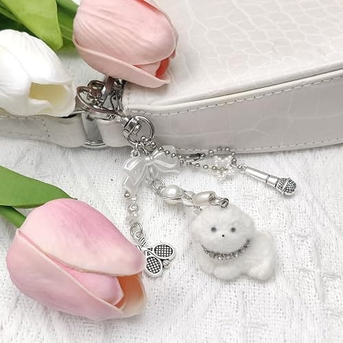 Nalefow Cute Pink Keychain,Fuzzy Cat Keychain Aesthetic Y2K KeychainStylish KeychainsAccessories thumbnail 3