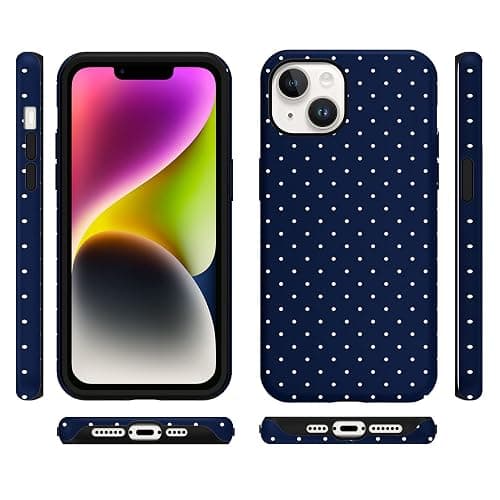 lioscre Polka Dot Phone Case for iPhone 13 / iPhone 14 Cute Trendy Pattern Case 6.1", Aesthetic Stylish Print Design Matte Cover Hard PC Shockproof Soft TPU Protection Girls Women Funda, Navy Blue thumbnail 6