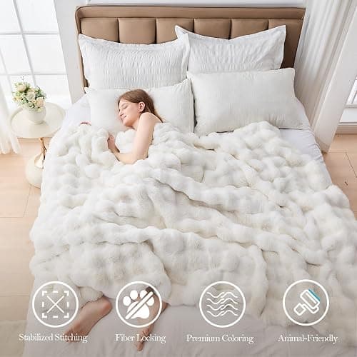 Faux Fur Throw Blanket for Couch, 1000 GSM Cozy Fuzzy Fluffy Soft Plush Thick Bubble Sherpa Blanket for Sofa Bedroom Living Room, Mothers Day Birthday Gifts for Women Home Decor thumbnail 2