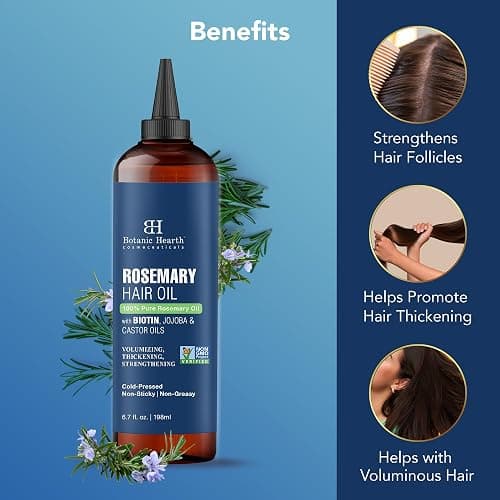 Botanic Hearth 100% Pure Rosemary Oil For Hair Growth (6.7 fl oz) Infused With Biotin, Jojoba & castor Oil | Nourishing & Volumizing | Non GMO Verified - Rosemary - 6.7 Ounce thumbnail 4