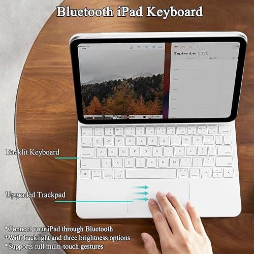 【English】Magic Keyboard for iPad Air 11 inch(M3,2025/ M2,2024) & iPad Air 5th/4th & iPad Pro 11"(1st/2nd/3rd/4th), Keyboard Case with Magnetic Stand, Multi-Touch Trackpad, 7-Color Backlight,White thumbnail 4