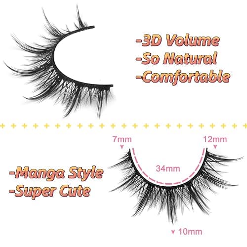 Manga Lashes Natural Look False Eyelashes Anime Lashes Mink Wispy Fluffy Spiky 3D Volume Eyelashes Pack Korean Japanese Asian Cosplay Fake Eyelashes Look Like Individual Cluster 7 Pairs by EYDEVRO thumbnail 2