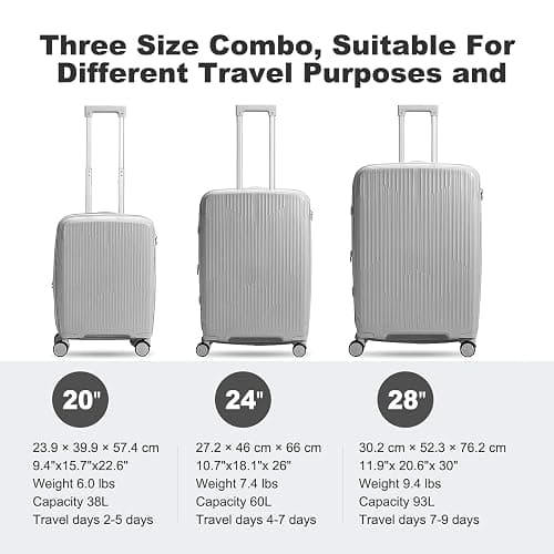 Nazhura Luggage Set, 3-Piece Hardside Suitcase Set, 20-inch Carry On, 24-inch, 28-inch Luggage thumbnail 5