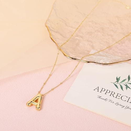 Necklace, 14k Gold Plated Balloon Initial Necklace Personalized Balloon Alphabet Pendant Necklaces Jewelry Gift for Women Girls thumbnail 3
