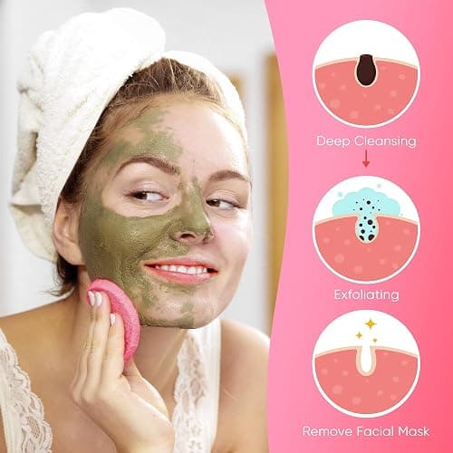 GAINWELL 50-Count Compressed Facial Sponges for Daily Facial Cleansing and Exfoliating, 100％ Natural Cosmetic Spa Sponges for Makeup Remover, Reusable, Pink thumbnail 6