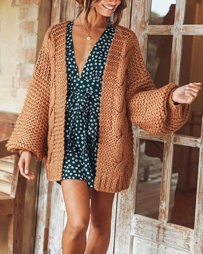 Cicy Bell Women's Open Front Chunky Knit Cardigan Loose Lantern Sleeve Oversized Sweater Coats thumbnail 2
