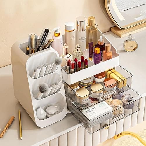 Makeup Organizer with Drawers for Vanity,Spacious Cosmetic Display Case,Perfect Storage Solution for Your Beauty Essential (White) thumbnail 5