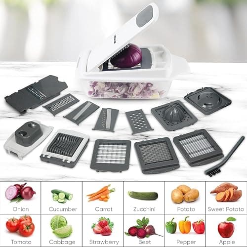 RüK Vegetable Chopper Slicer Onion Chopper Dicer, Multi 22-in-1 Veggie Mandoline Slicer Food Chopper Cutter for Tomato Fruit with Lemon Squeezer, E-Recipe, 11 Blades, Egg Separator & Slicer, Container thumbnail 4