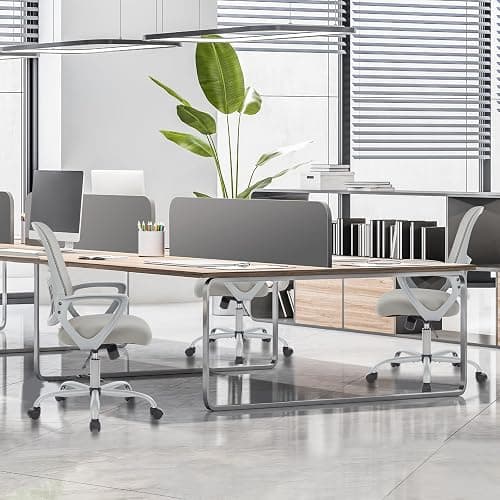 Sweetcrispy Office Computer Desk Managerial Executive Chair, Ergonomic Mid-Back Mesh Rolling Work Swivel Chairs with Wheels, Comfortable Lumbar Support, Comfy Arms for Home,Bedroom,Study,Student,Grey thumbnail 2