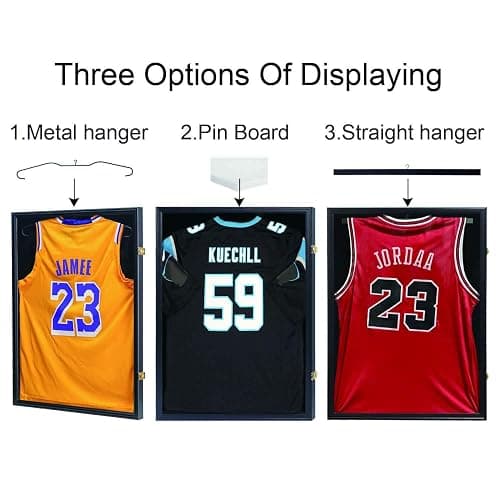 IHEIPYE Jersey Display Frame Case Lockable, Large Sport Jersey Shadow Box with 98% UV Protection Acrylic and Hanger for Baseball Basketball Football Soccer Hockey Shirt and Uniform,Black thumbnail 4