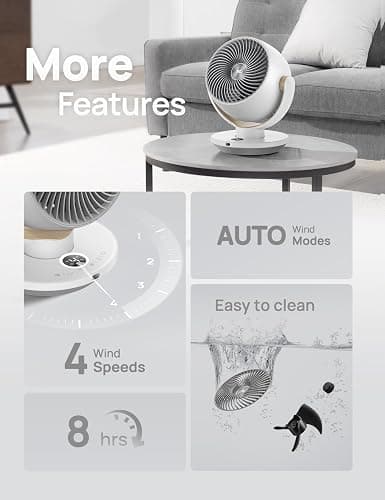 DREO Fan for Bedroom, Desk Air Circulator Fans with Remote, 11 Inch Table Fan for Whole Room, 65ft Powerful Airflow, 120° Vertical Manual and 90° Oscillating, 4 Speeds, 8H Timer, 25dB Quiet, Home thumbnail 7