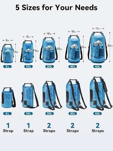 HEETA Dry Bag Waterproof for Women Men, 5L/10L/20L/30L/40L Roll Top Lightweight Dry Storage Bag Backpack with Phone Case for Travel Swimming Boating Kayaking Paddle Board Camping Beach Accessories thumbnail 2
