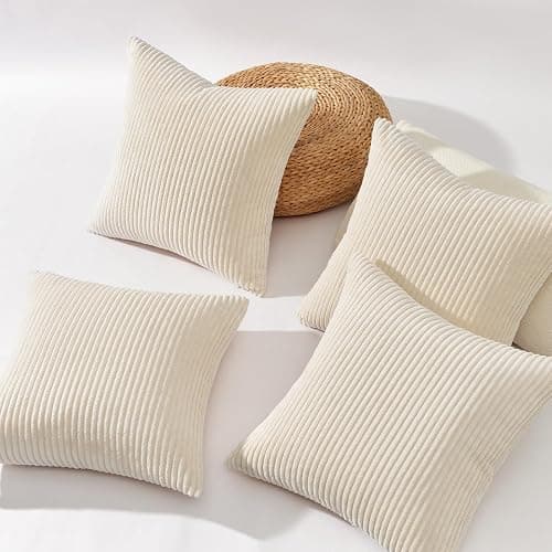Topfinel Decorative Beige Cream Throw Pillow Covers Cushion Cases, Set of 4 Soft Velvet Modern Double-Sided Designs, Mix and Match for Home Decor, Pillow Inserts Not Included (18x18 inch) thumbnail 4