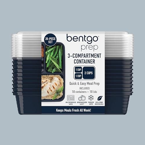 Bentgo 20-Piece Lightweight, Durable, Reusable BPA-Free 3-Compartment Containers - Microwave, Freezer, Dishwasher Safe - Navy Blue thumbnail 7
