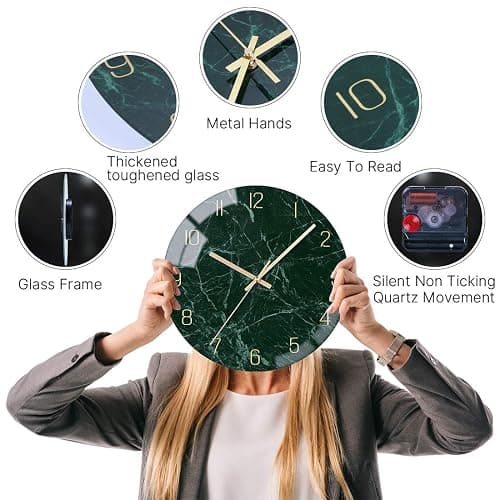 VIKMARI Glass Wall Clock Silent Non Ticking Wall Clock- 12 Inch Quality Quartz Battery Operated Round Easy to Read Home/Office/Classroom/School Clock (Dark Green) thumbnail 6