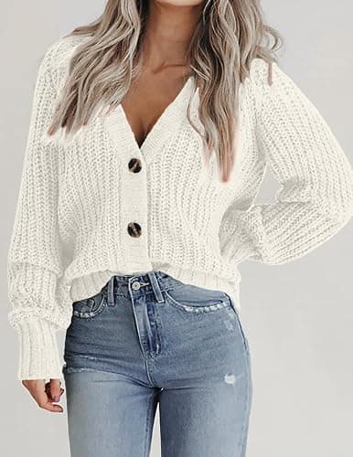Zeagoo Women's 2025 Fall Chunky Knit Cardigans Open Front Long Sleeve V Neck Button Loose Cardigan Sweaters thumbnail 2