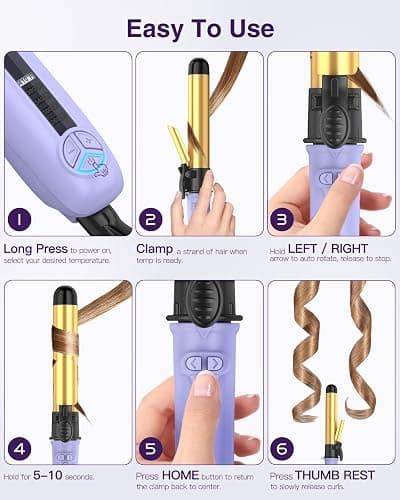 Rotating Curling Iron 1 1/4 Inch, Upgraded ZAVAREA Automatic Curling Iron with Extra-Long Barrel, Dual Voltage Self Curling Wand 1.25" Hair Curler thumbnail 4
