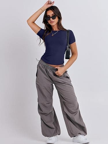 ANRABESS Women’s Short Sleeve Summer T Shirts Crew Neck Slim Fit Basic Tees 2025 Crop Tops Y2k Clothes Outfits thumbnail 3
