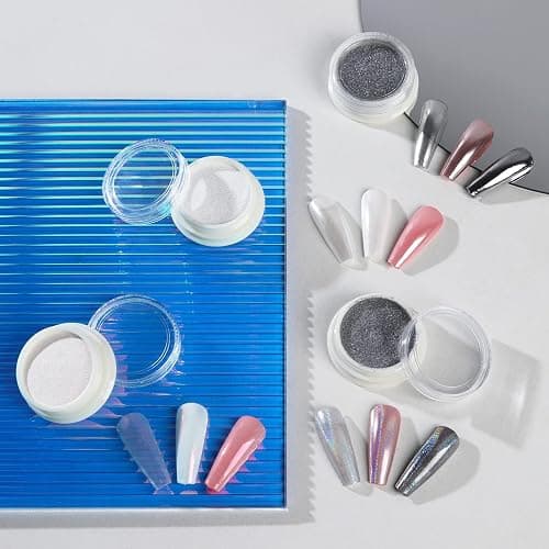Artdone Chrome Nail Powder Magic White Pearl Kit Mirror Effect Silver Metallic Holographic Dip Nail Powder Decoration Iridescent Aurora Mermaid Pigment thumbnail 7