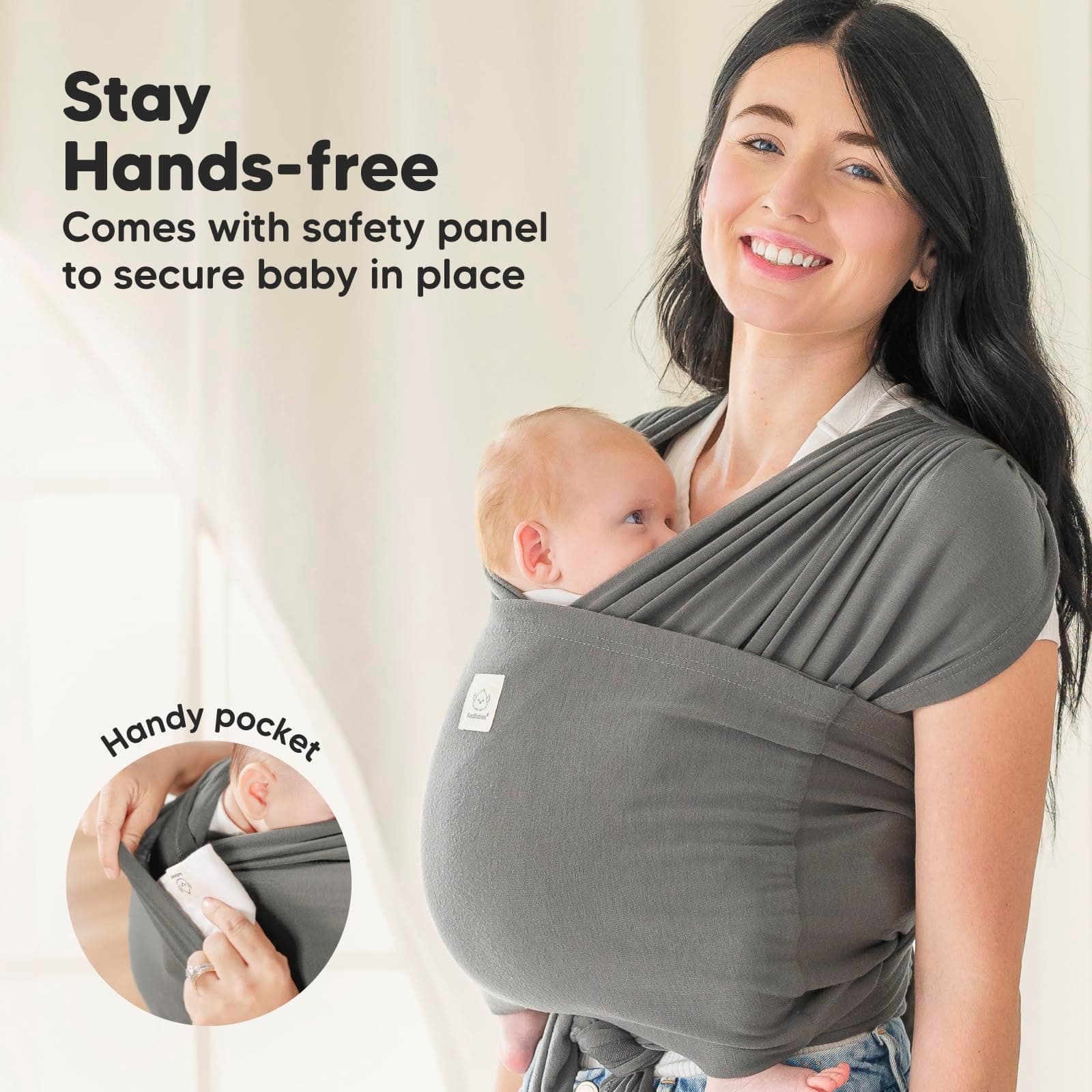 KeaBabies Baby Wrap Carrier Ring Sling - Easy to Wear, Adjustable D-Lite Baby Carrier Newborn to Toddler, Infant Carrying Shirt, Hands Free Bonding, Breathable Fabric Wearing Wrap (Graphite) thumbnail 7