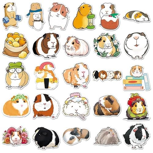 Lovely Guinea Pig Vinyl Stickers, 50 PCS Waterproof Cartoon Animal Decals for Laptops, Scrapbooking, Journals, Notebooks, Water Bottles, Suitcases, Phones & DIY Decor thumbnail 2
