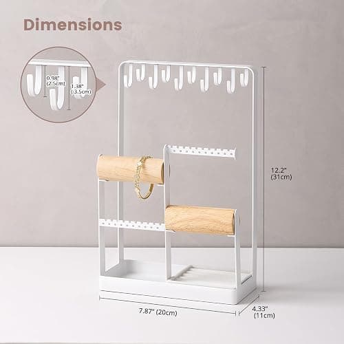 Lolalet Jewelry Holder Organizer, Aesthetic Jewelry Display Stand for Necklaces Bracelets Earrings Rings, Cute Room Décor for Teen Girls Women -White thumbnail 3