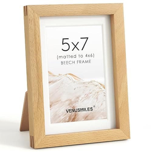 5x7 Picture Frame, USA-Sourced Natural Beech Wood Photo Collage Frame with HD Tempered Glass, Modern Simple 5 x 7 Wooden Frame Matted to 4x6, Gallery Wall Frames for Art, Wall or Tabletop Display - Image 1